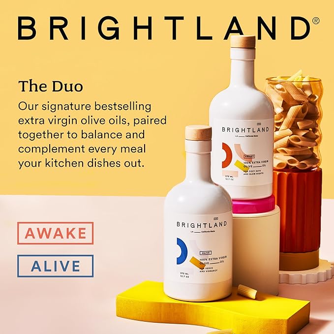 Brightland California Olive Oil Extra Virgin The Duo – First Cold-Pressed Olive Oil Made with Early-Harvest Olives – Polyphenol Rich &amp Artfully Crafted - 12.7fl oz Bottles (Pack of 2)