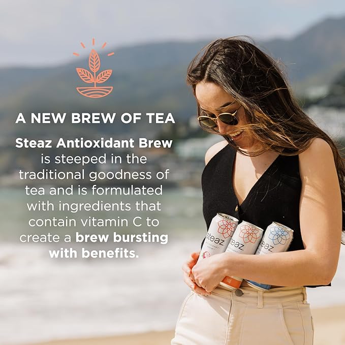 Steaz - Organic Green Tea - Mint (12 Pack) - Antioxidant Brew - 65mg Natural Caffeine 90 Calories Vitamin C - Cane Sugar Sweetened Iced Tea - Vegan Fair Trade - 12 Cans 16 fl oz (473mL)