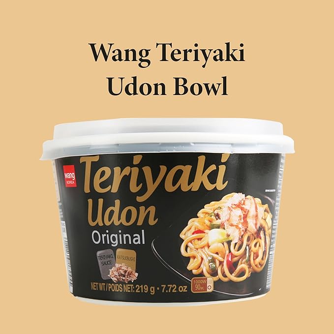 Wang Teriyaki Udon Instant Noodle Bowl – Real Katsuobushi Thick Chewy Udon Noodles Ready to Eat Microwave Meal in 90 Seconds Pack of 6