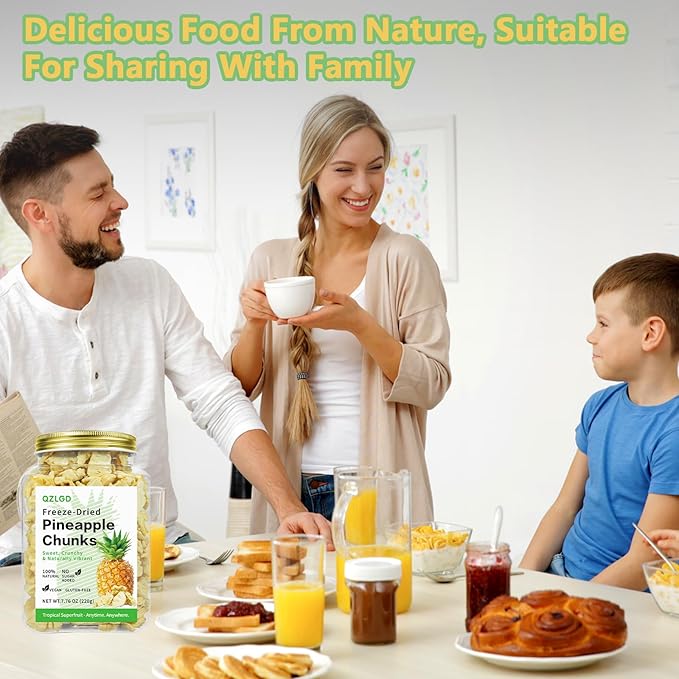 QZLGD Freeze Dried Pineapple Freeze Dried Fruit Pineapple Chunks 7.76oz/220g No Added Sugar Fruit Snacks for Baking or Adding to Breakfast Cereal Milkshakes