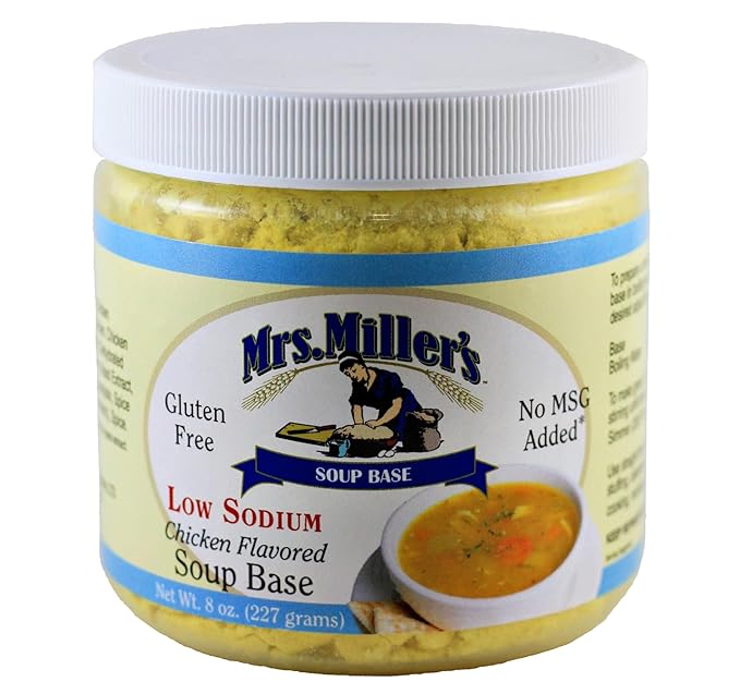 AmishTastes Mrs. Miller's Soup Base 64 Oz. Variety Box- Beef Low Sodium Chicken Chicken Vegetable French Onion and Ham Flavors