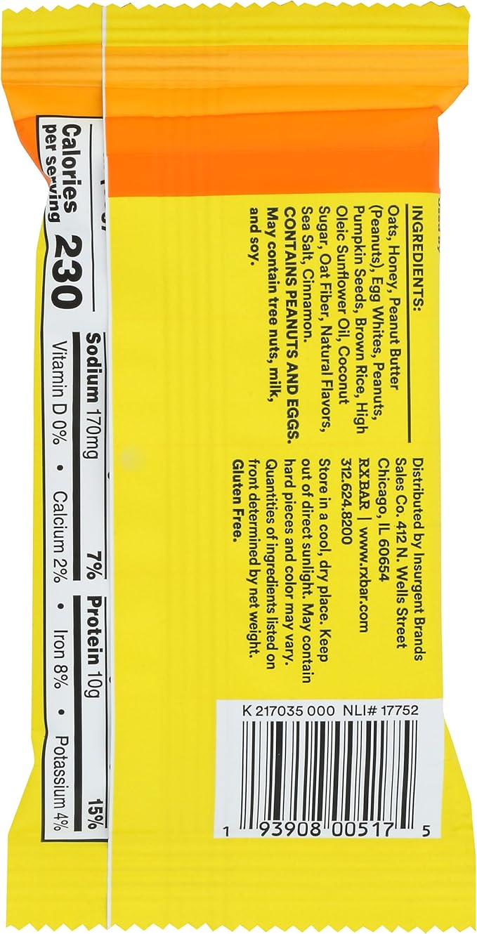 RxBar Protein Bar Honey Cinnamon Peanut Butter 10g Protein Bar No Fillers Kosher Gluten Free 9.7 Ounce (Pack of 6)