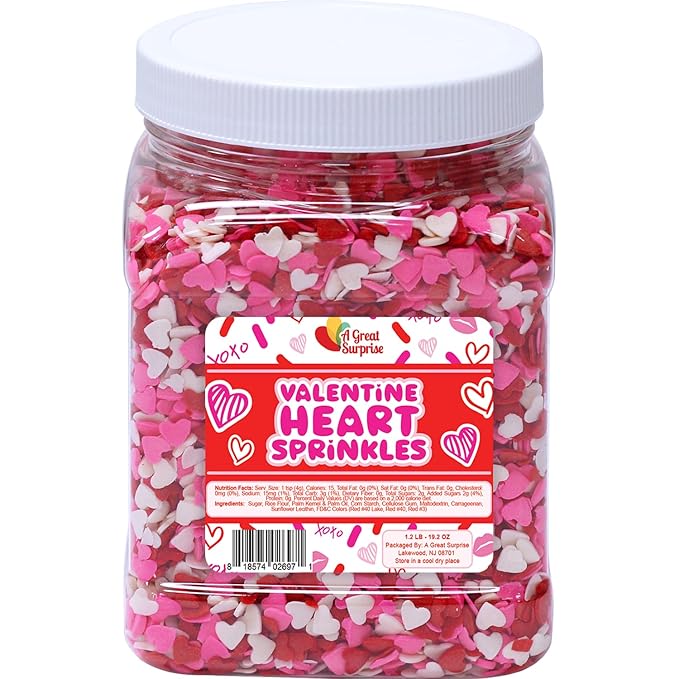 Heart Confetti Sprinkles- Valentines Sprinkles - 1.2 LB - Bulk Toppings- Candy Quins for Cupcakes Cookies Ice Cream