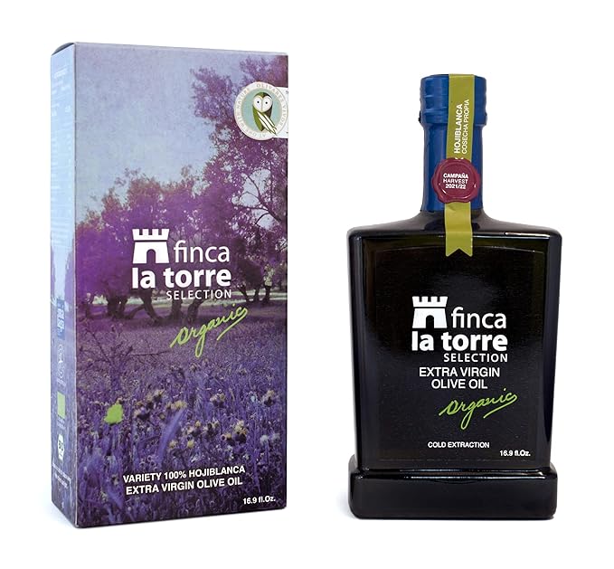 Finca La Torre Hojiblanca Organic Olive Oil - Extra Virgin Cold Pressed Spanish Olive Oil - Premium Oil from Malaga Spain - Gourmet Food Gifts - 2021 Flos Olei Hall of Fame Winner (500 ml Bottle)