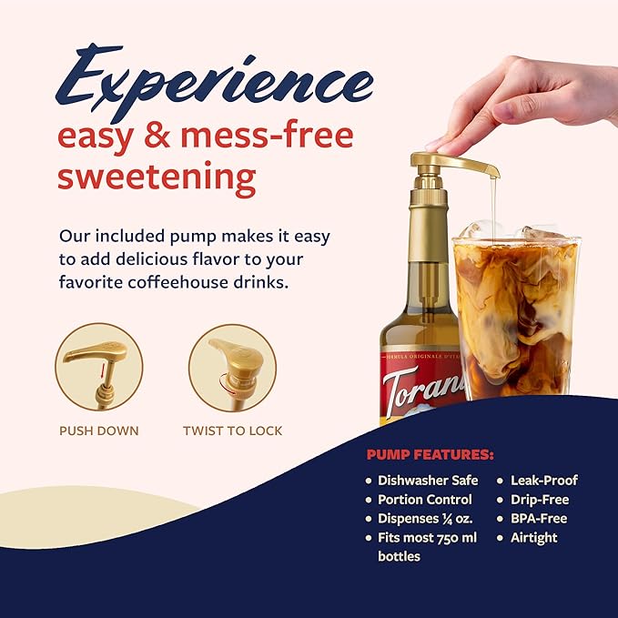 Torani Coffee Syrup Cupcake Flavoring for Drinks Glass Bottle 4-Pack Pumps Included 25.4 Fl Oz Ea