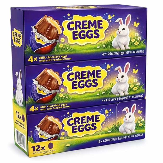 Easter Creme Eggs Milk Chocolate Candy 12 Individually Wrapped - Easter Hunt Basket Stuffer Filler Party Favor Gift 3 Box Packs (Each 4 Eggs)