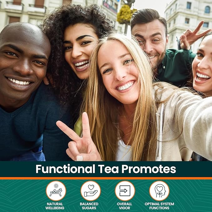 Herbaly Glucose Functional Tea - Vitality &amp Wellness - Gymnema Sylvestre Ceylon Cinnamon Bitter Melon Dandelion Root Fenugreek - Daily Teas - Organic Plant-Based Tea Bag Pyramids - 30 ct
