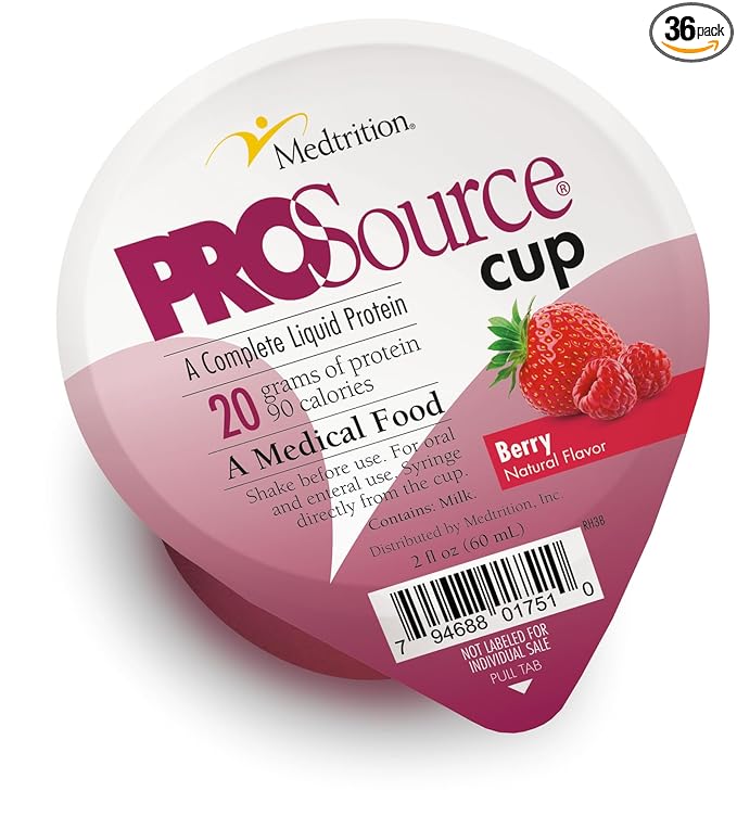 Medtrition ProSource Cup 20g Complete Liquid Protein in 2 oz Ready-to-Drink Cup Berry Flavor Clear Liquid Diet Oral or Syringe Use Supports Wound Healing Dysphagia &amp Post-Surgery Recovery