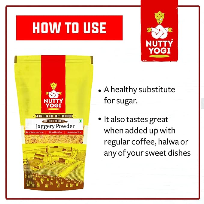 Nutty Yogi Organic Jaggery Powder Low Gi High In Nutrients 100% Organic Sweetener Caramel Flavour Tea Original Gur(500 G (Pack Of 4))