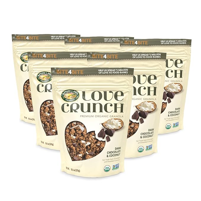 Love Crunch Organic Dark Chocolate &amp Coconut Granola 11.5 oz (Pack of 6) Non-GMO Fair Trade by Nature's Path