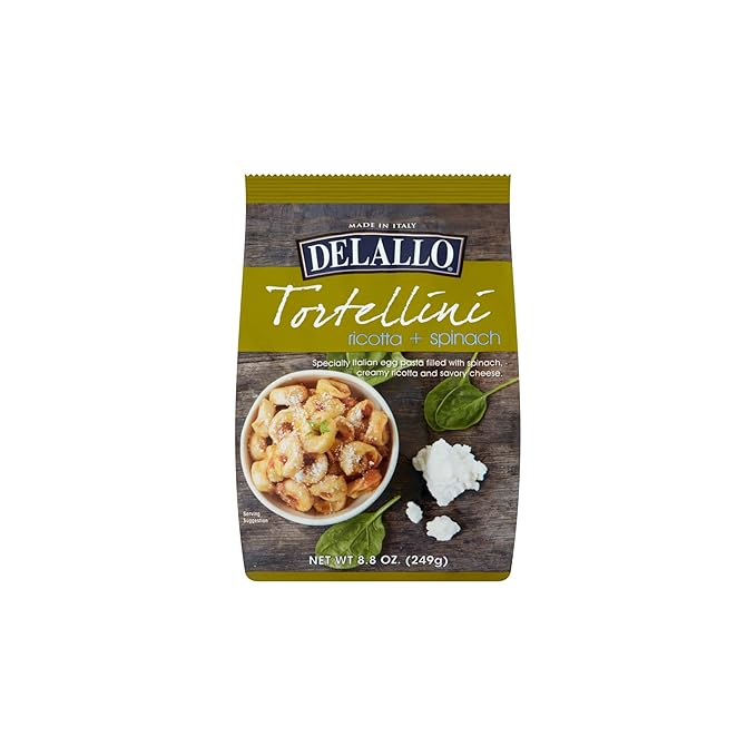 DeLallo Tortellini Pasta with Ricotta and Spinach Made in Italy Egg Pasta Non-GMO Tree Nut Free Peanut Free 8.8 oz Bag (12 Pack)