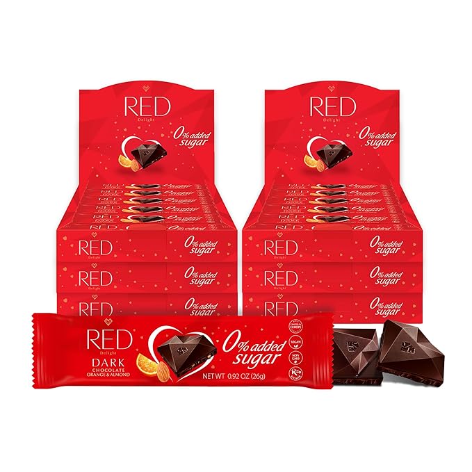 RED Delight®™ Orange and Almond Dark Chocolate 12 Count Box of Grab N Go Travel Size Bars (0.92 Ounces Each) (6 Boxes - Total of 72 Bars)