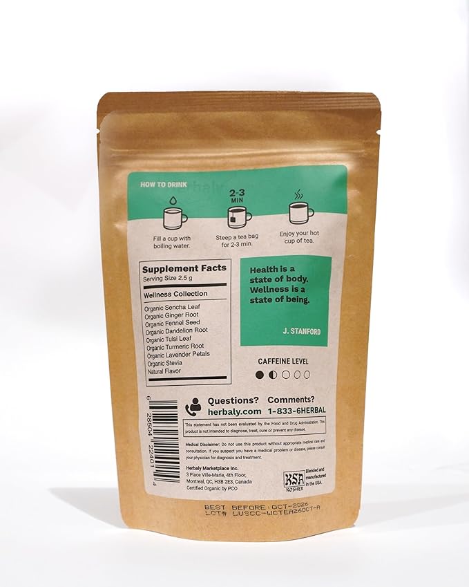 Herbaly Wellness Collection Organic Herbal Ginger Tea 70 g 28 Count Bag (Pack of 1)