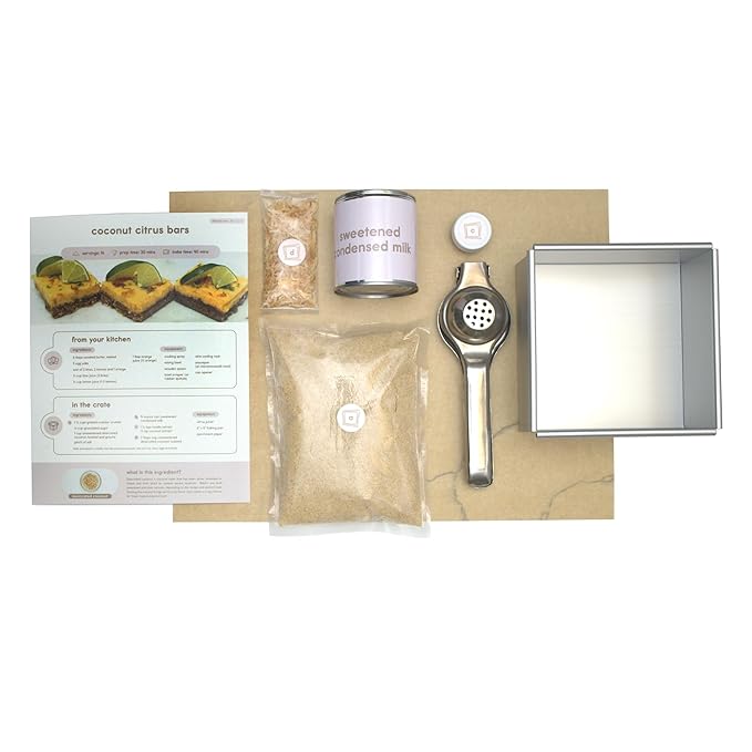 CrumbleCrate Coconut Citrus Bars DIY Baking Kit | Gourmet Dessert Bar Making Set | Pre-Measured Ingredients &amp Baking Tools for Adults
