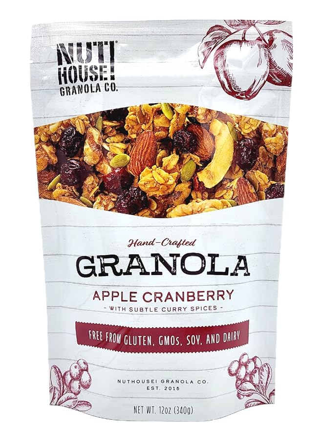 NutHouse! Granola Company - Premium Apple-Cranberry Granola | Certified Gluten-Free Non-GMO Kosher | Vegan Soy-Free | 12 oz. Bag (3-Pack)