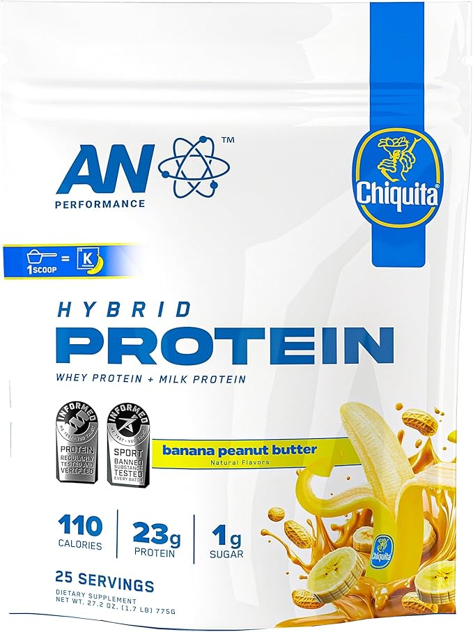 AN Performance Whey Protein Powder | Chiquita Banana Peanut Butter | 23g Protein 1g Sugar 100% Whey | Gluten-Free Low Carb Low Fat | Keto Friendly | Essential Amino Acids for Muscles | 25 Servings