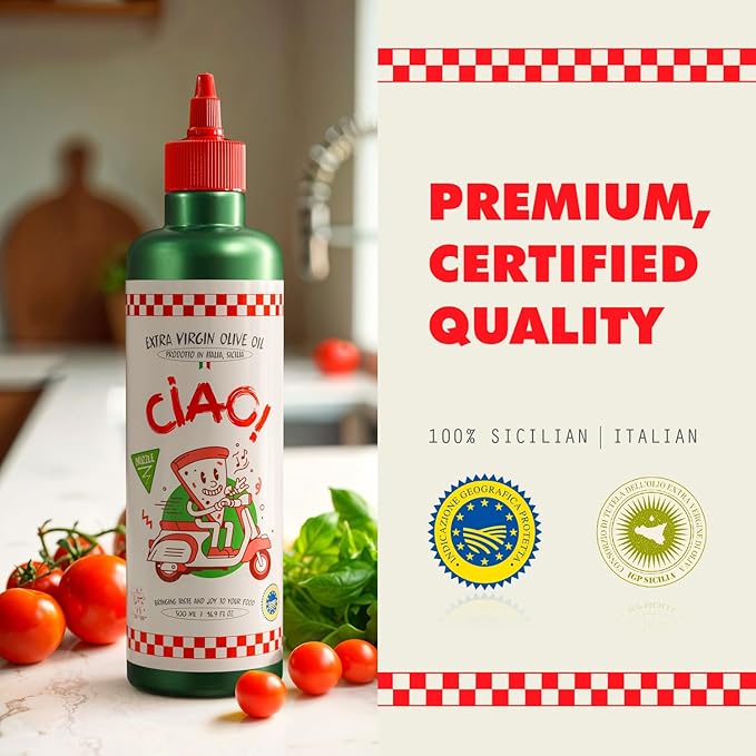 2-PACK of CIAO Sicilian Extra Virgin Olive Oil – First Cold-Pressed High Polyphenol Organic Authentic Flavor 16.9 Fl Oz