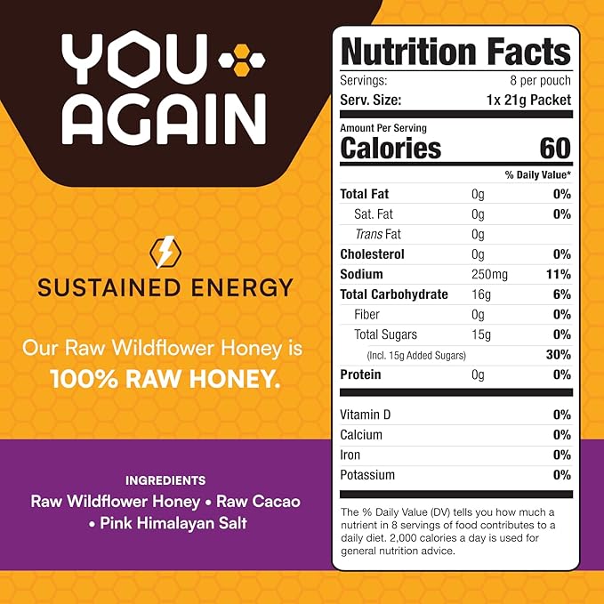 You Again Super Honey Chocolate Packets | Workout Clean Energy Gel Packs | Cycling Endurance Running Gel or Energy Snack | Paleo &amp Carnivore Snack | Gluten-Free | Made in USA | 24-Pack