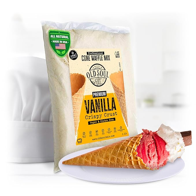 OLDSOUL Professional Cone Waffle Mix | GLUTEN FREE &amp VEGAN | Vanilla Flavour | Batter Mix | 5 Lbs | 112 Waffles (5 Lbs Gluten Free &amp Vegan)
