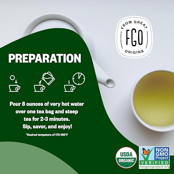 FGO Organic Green Decaf Tea 100 Count Eco-Conscious Tea Bags Resealable Bag Caffeine Free Packaging May Vary (Pack of 1)