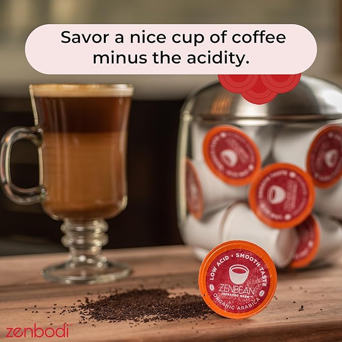 Zenbean Infrared Brew - 24 Low Acid Coffee Pods Nootropic Coffee Capsules with Rhodiola Rosea K-Cup Compatible with Capsule Machines Balanced Flavor Helps Improve Focus &amp Alertness