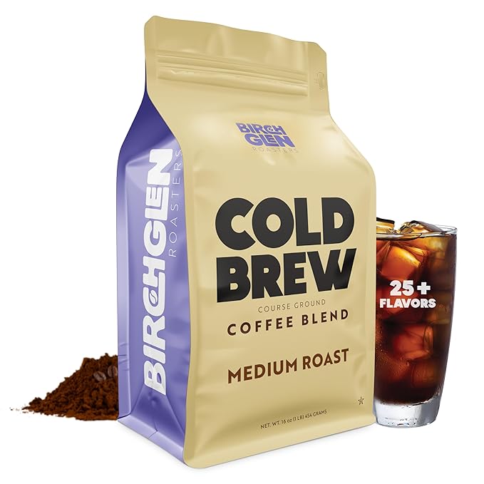 1 lb Medium Roast Cold Brew Coffee Coarse Ground Coffee by Birch Glen Roasters 16 oz Resealable Bag 100% Arabica