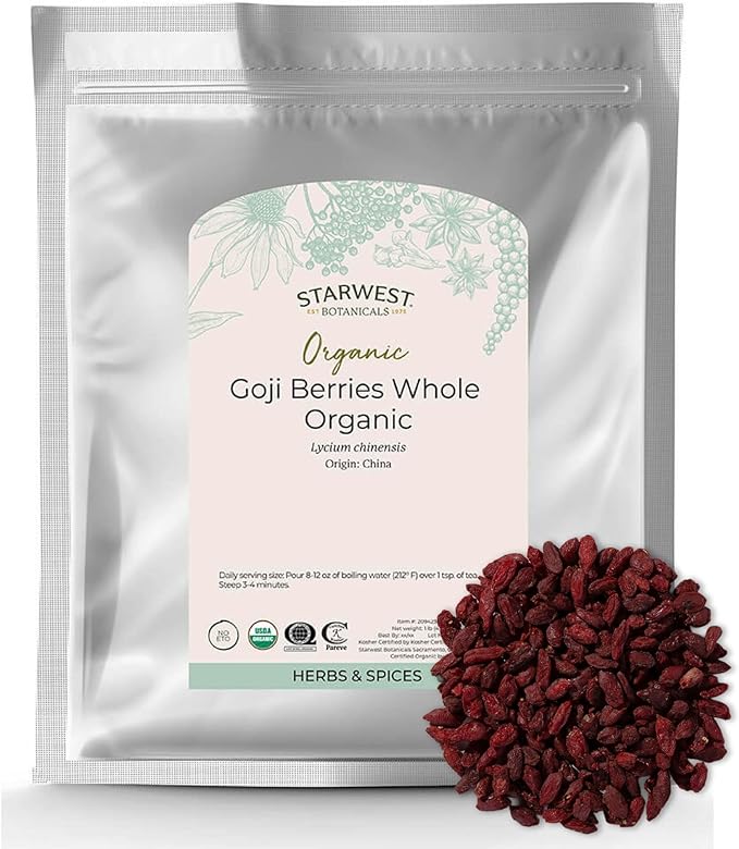 Starwest Botanicals Dried Goji Berries Organic - Whole Goji Berries Dry Organic for Oatmeal Trail Mix Salad Baking Yogurt &amp More Natural Sweet Flavor Non GMO - Bulk 1 lb Bag