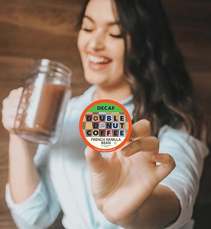 Double Donut French Vanilla Coffee Medium Roast Flavored Decaf Coffee Pods for Keurig K Cups Makers from Double Donut 96 Capsules