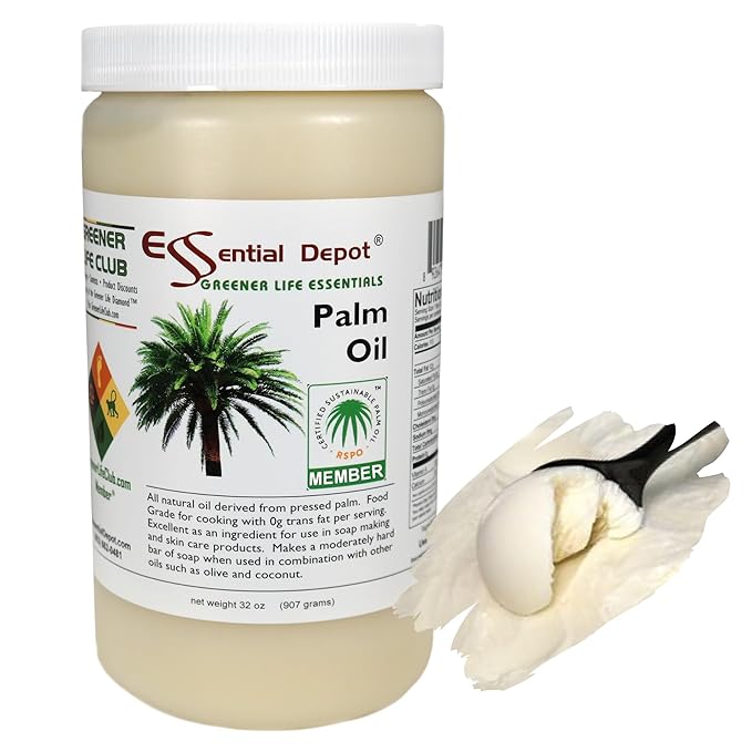 Essential Depot Palm Oil - 1 Quart - 32 oz - RSPO Certified - Sustainable - Food Grade - Kosher - Not Hydrogenated - Safety Sealed HDPE Container with Resealable Cap