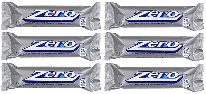 Zero Candy Bars 1.85 oz Each Caramel Peanut and Almond Nougat Covered with White Fudge Classic Retro Chocolate Candy Bar