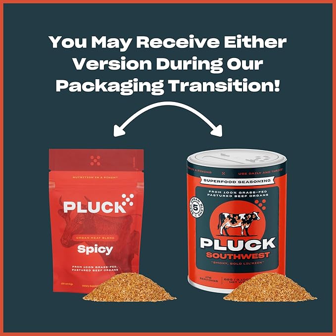 Pluck Southwest AKA Spicy Mild Organ Meat Blend Seasoning | From Grass-Fed &amp Grass-Finished Pastured Beef Organs with Redmond Real Sea Salt | As Seen on ABC’s Shark Tank | 100 Servings