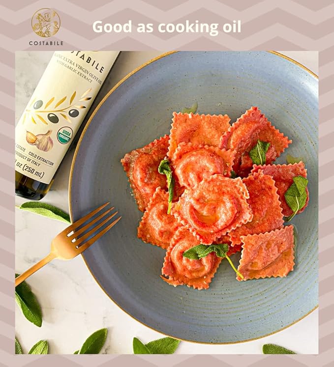 Spicy Hot Oil &amp Garlic Infused Olive Oil Set. Hot Chilli Pepper Oil &amp Garlic Infused Oil. All Organic Extra Virgin Olive Oil and 100% Italian - Costabile