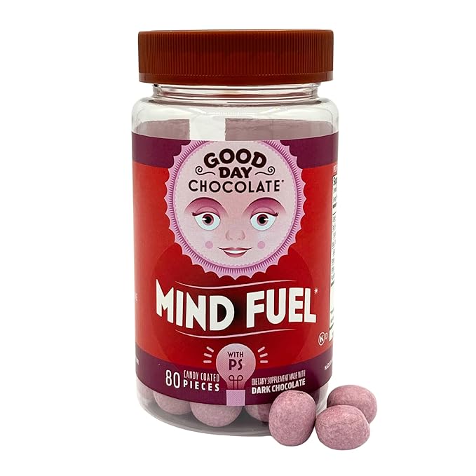 Good Day Chocolate Mind Fuel - Dark Chocolate with 400mg Phosphatidylserine &amp B-Vitamins - Focus Memory &amp Brain Health - 80 Count