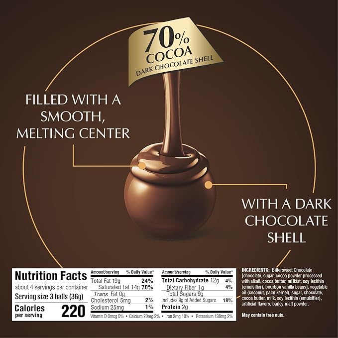 Lindt LINDOR 70% Extra Dark Chocolate Truffles Dark Chocolate Candy with Smooth Melting Truffle Center Great for Gift Giving 5.1 oz. Bag (6 Pack)