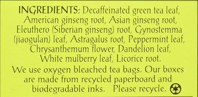 Triple Leaf Tea Decaf Green Tea with Ginseng 20 Tea Bags (Pack of 6)