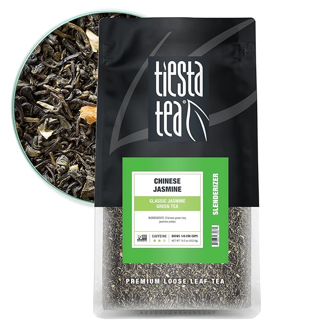 Tiesta Tea - Chinese Jasmine Loose Leaf Classic Jasmine Green Tea Premium Blend Medium Caffeinated Make Hot or Iced Brews Up to 200 Cups 16 Ounce Resealable Bulk Pouch