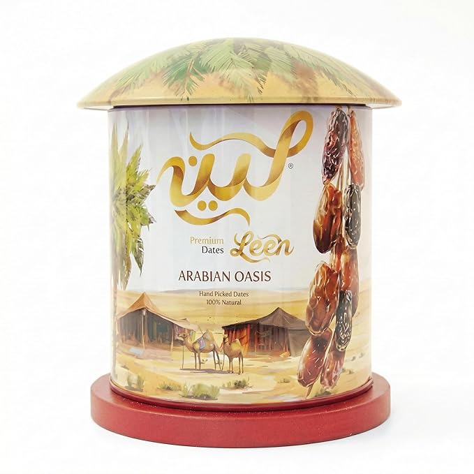 LEEN Premium Golden Mix Dates from Madinah Saudi Arabia – Ajwa Safawi Sagaie Khodhri &amp Mabroom | Arabian Oasis Gift Can | Handpicked Assorted Dates | Natural &amp Fresh | 220g