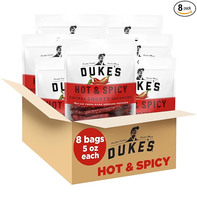 Dukes Sausage Smoked Shorty Hot 5 oz (Pack of 8)