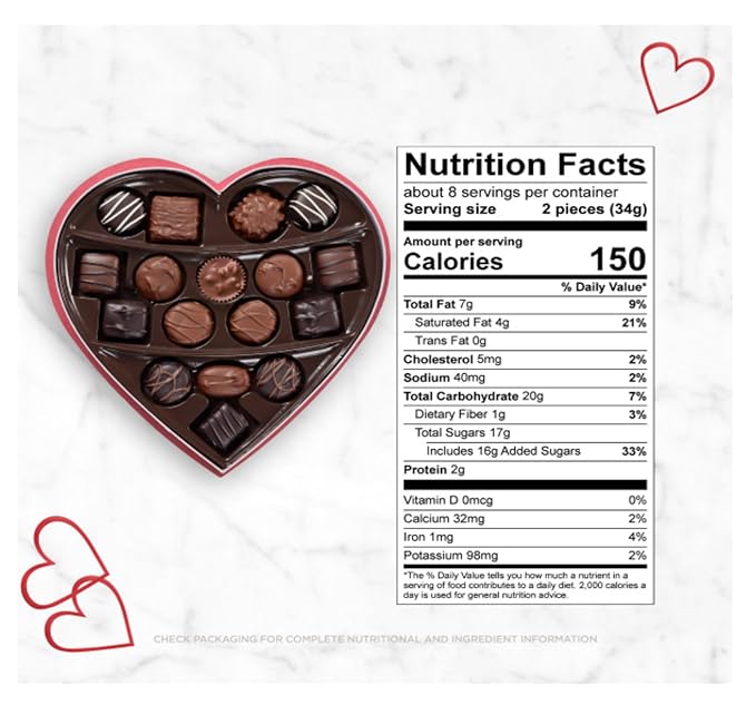 Russell Stover Valentine's Day Red Foil Heart - Pack of 2 - Assorted Milk and Dark Chocolate - 17 Pieces Per Box - Great For Sharing with Friends and Family