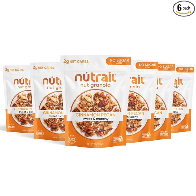 NuTrail Nut Granola Cereal Cinnamon Pecan No Sugar Added Gluten Free Grain Free Keto Low Carb Healthy Breakfast Cereal 8 Ounce (Pack of 6)…