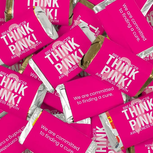 496 Pcs Breast Cancer Awareness Candy Gifts &amp Favors Wrapped Miniatures and Kisses - Think Pink Ribbon (6.1lb Case)