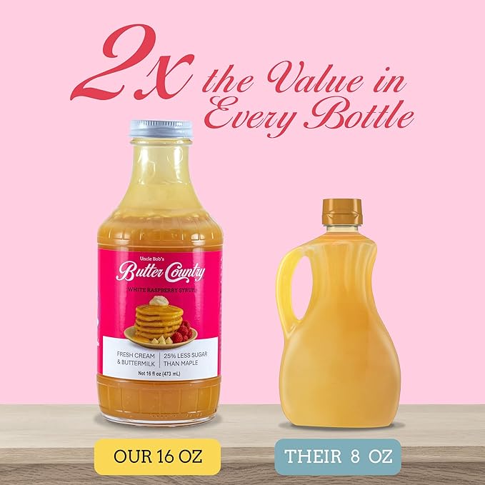 Butter Country Rich and Creamy Buttermilk Syrup | White Raspberry Flavor | Unique Gourmet Syrup for Pancakes Waffles &amp More | 16 fl oz/4 Pack