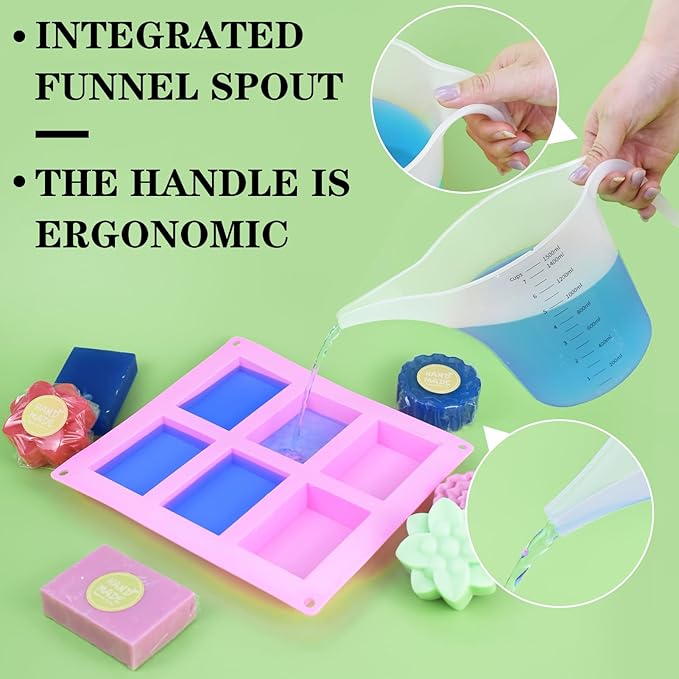 4 Pack 1500ml/50oz Long Spout Funnel Pitcher with Stirring Rods – Measuring Cups for Resin Paint Epoxy Crafts Soap Making Durable and Easy to Pour Great for Mixing Measuring Transfer Tasks