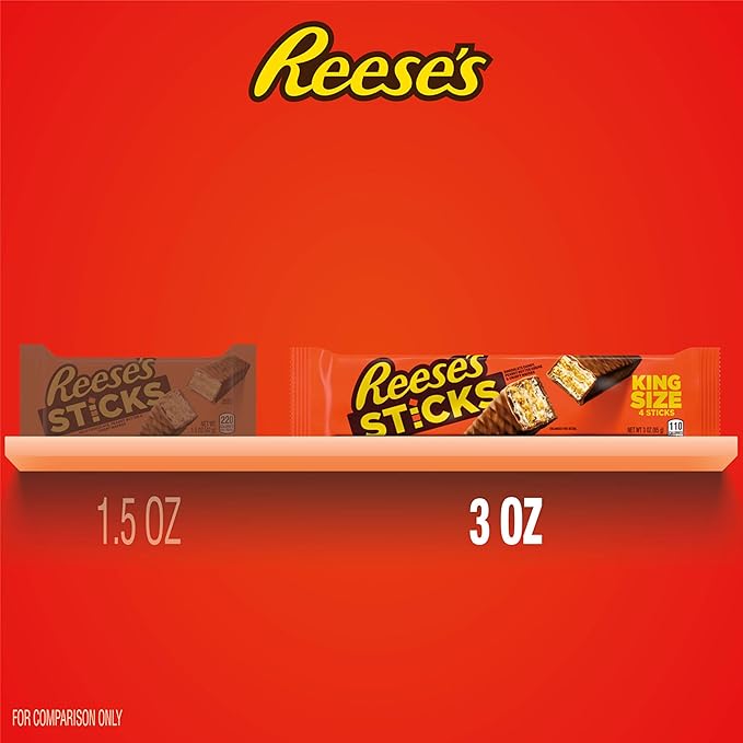 REESE'S STICKS Milk Chocolate Peanut Butter Wafer King Size Candy Packs 3 oz (24 Count)