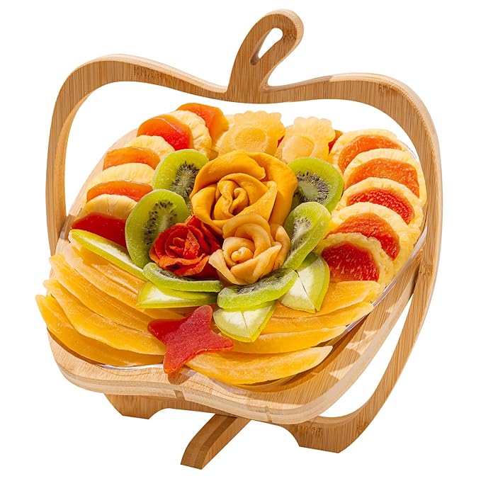 Dried Fruit Gift Basket with Wooden Tray – Healthy Gourmet Snack Box Variety – Holiday Food Tray for Corporate Sympathy Birthday &amp Thank You Gifts (Vegan Kosher Gluten‑Free)- Bonnie and Pop