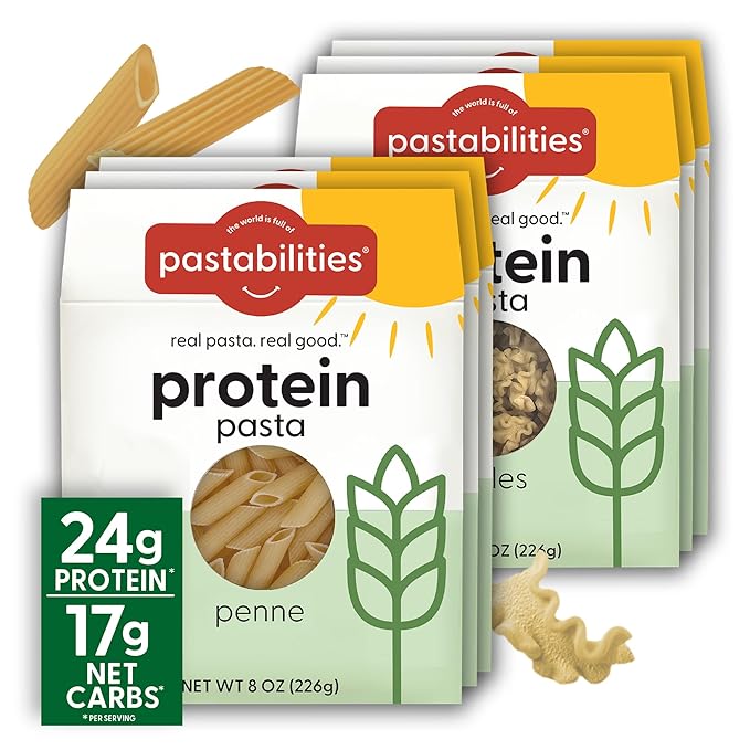Pastabilities Ruffles Pasta Variety Pack - Low Calorie High Fiber &amp High Protein Pasta - (2 Packs Each) Plant Based Non GMO Certified with 22g Protein and 20g Net Carbs (6 Pack 8 Oz)
