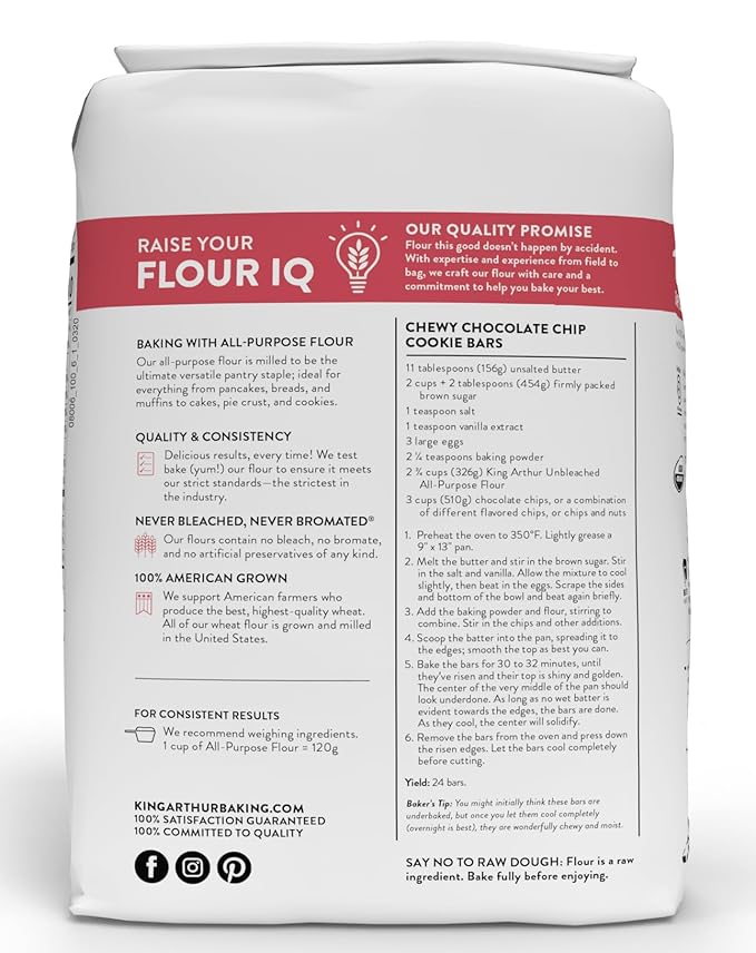 King Arthur 100% Organic All-Purpose Unbleached Flour Non-GMO Project Verified No Preservatives 5 Pounds (Pack of 6)