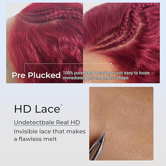 250% Density Burgundy Wig Human Hair 13X4 99j Burgundy Lace Front Wigs Human Hair 13x4 Braided Wigs For Black Women HD Deep Wave Curly Human Hair Wig with Baby Hair 28 Inch
