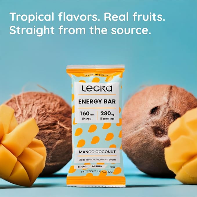 Lecka Energy Bar 12 Bars | Natural Energy from Tropical Fruits Vegan Gluten Free (12 Bars Mango Coconut)