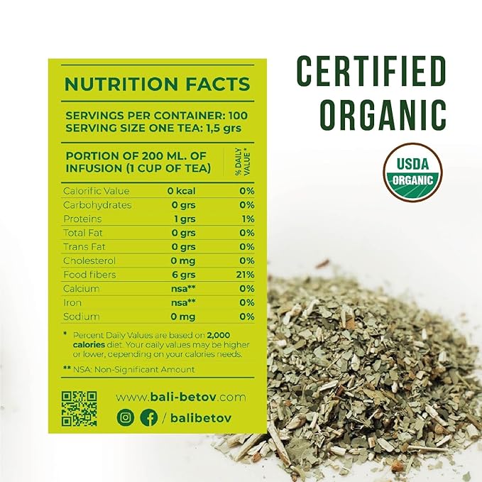 BALIBETOV Organic Unsmoked Yerba Mate Tea Bags – 100 Count Traditional Cut Clean Natural Energy Gluten-Free &amp Vegan Enjoy Hot or Cold